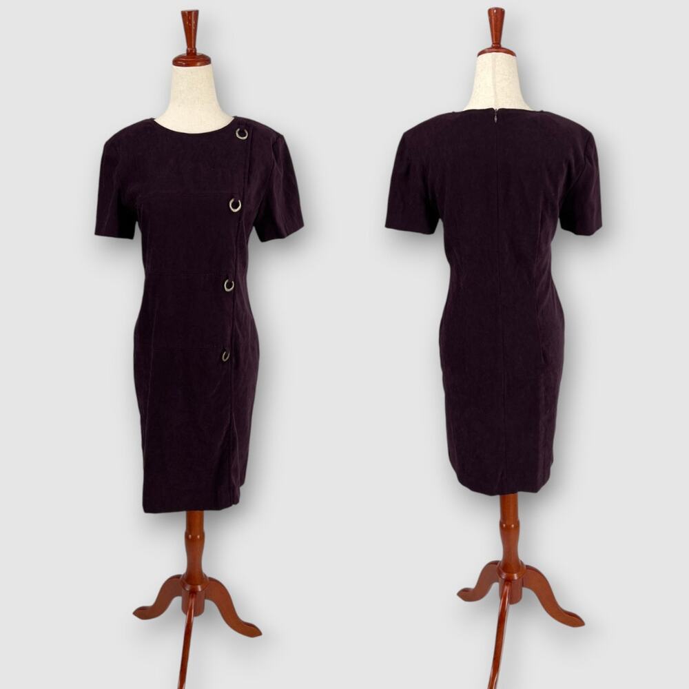 90s Vintage Jessica Howard Plum Velvet Sheath Dress Size 6